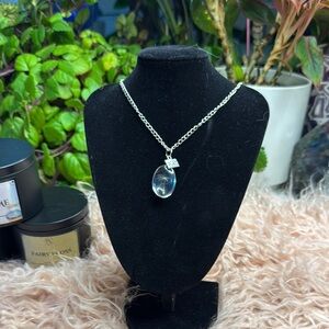 Elegant Silver Necklace with dandelion seed in acrylic.